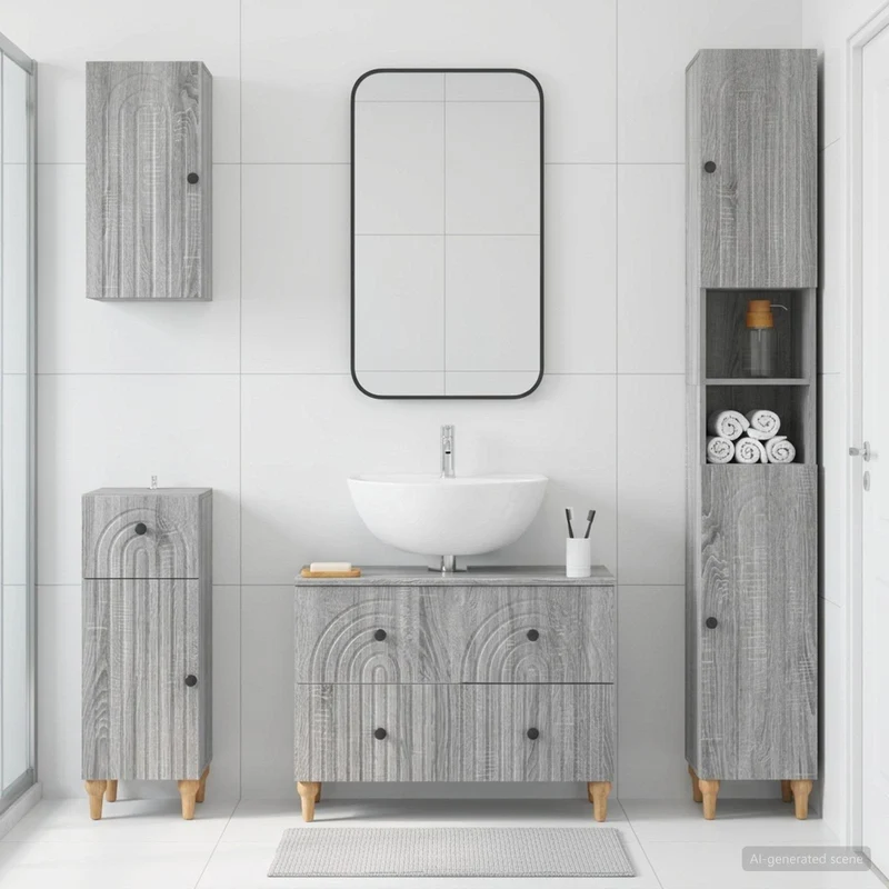 4 Piece Bathroom Cabinet Set ALKMAAR Grey Sonoma