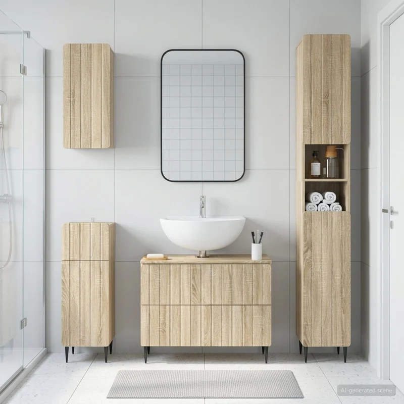 4 Piece Bathroom Cabinet Set ZWOLLE Sonoma Oak Engineered Wood