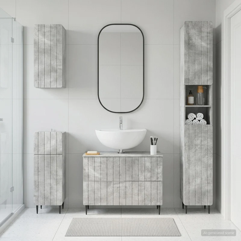 4 Piece Bathroom Cabinet Set ZWOLLE Concrete Grey