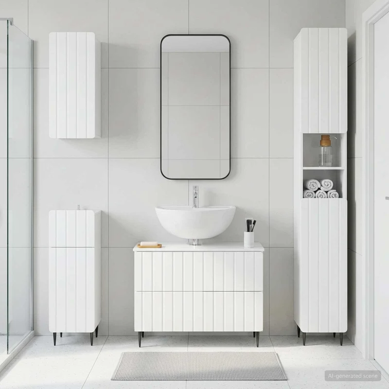 4 Piece Bathroom Cabinet Set ZWOLLE High Gloss White