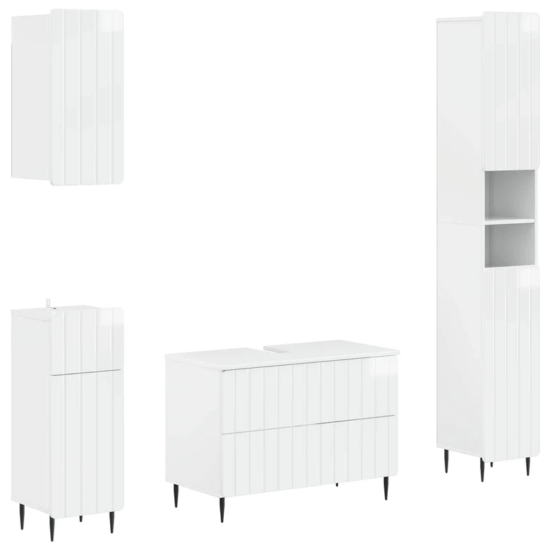 4 Piece Bathroom Cabinet Set ZWOLLE High Gloss White