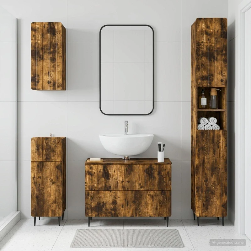 4 Piece Bathroom Cabinet Set ZWOLLE Smoked Oak Engineered Wood