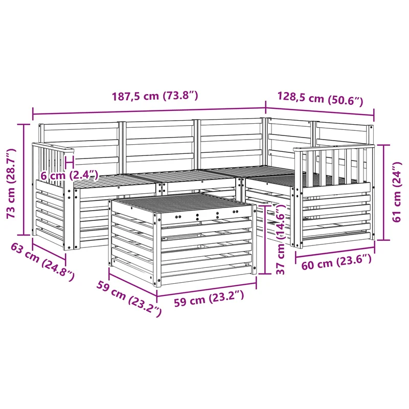 Outdoor Sofa Set 5 pcs White Solid Acacia Wood