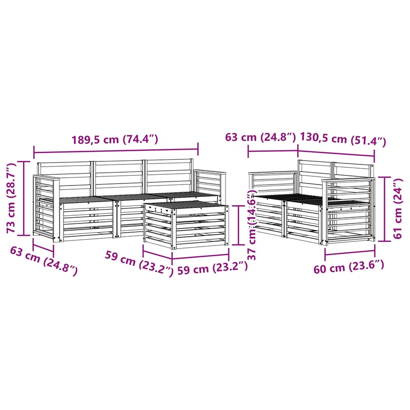 Outdoor Sofa Set 6 pcs Natural Solid Acacia Wood
