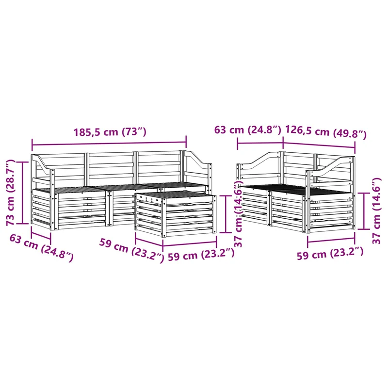 Outdoor Sofa Set 6 pcs Natural Solid Acacia Wood
