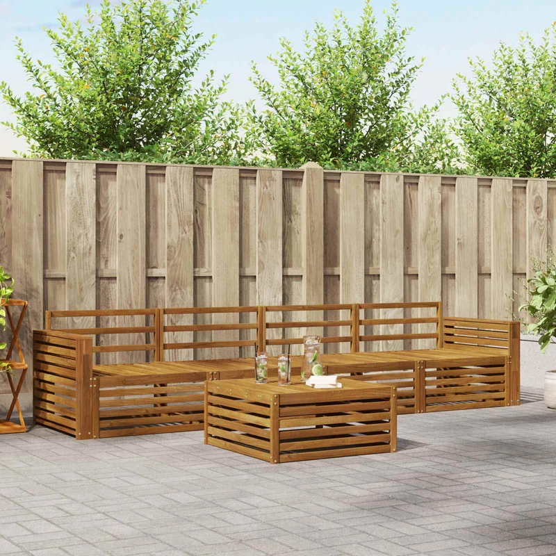 Outdoor Sofa Set 5 pcs Natural Solid Acacia Wood