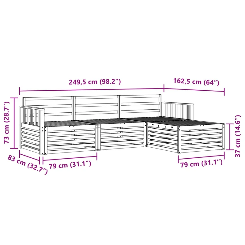 Outdoor Sofa Set 4 pcs Natural Solid Acacia Wood