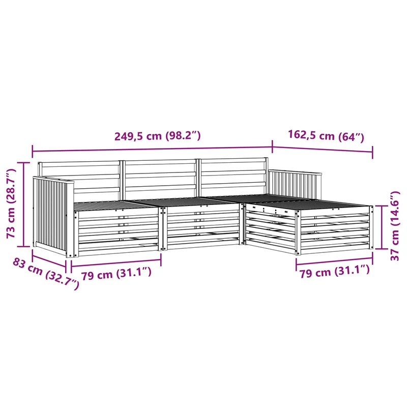 Outdoor Sofa Set 4 pcs Natural Solid Acacia Wood