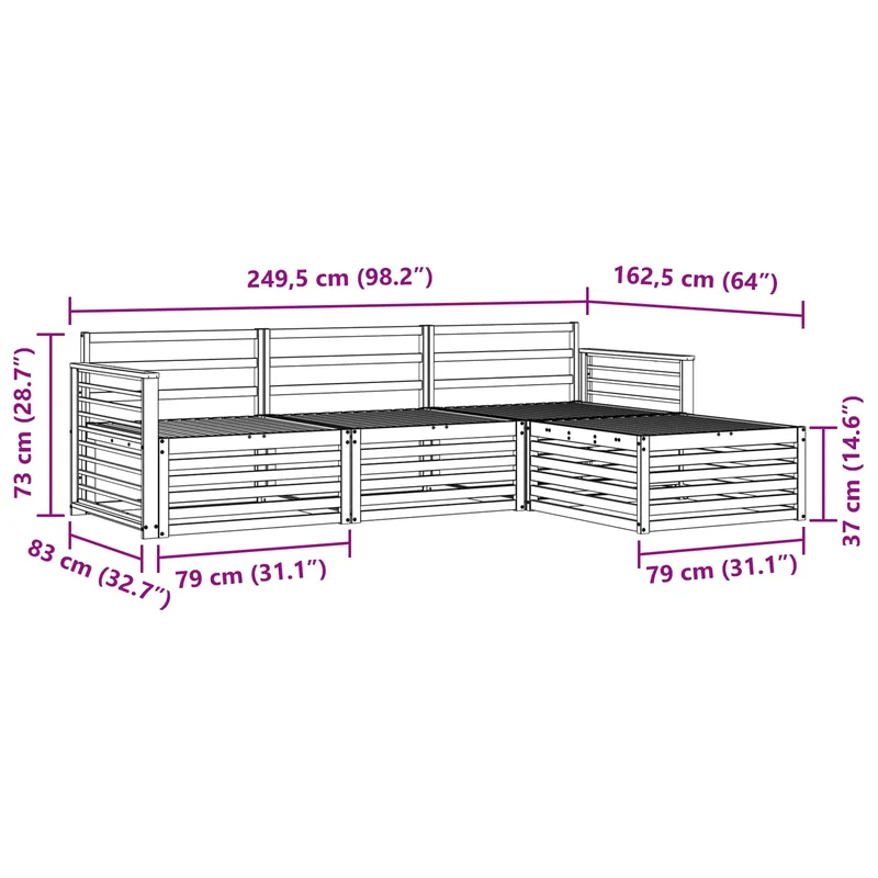 Outdoor Sofa Set 4 pcs Natural Solid Acacia Wood