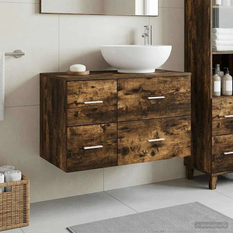 Bathroom Furniture Set 2 pcs Smoked Oak Engineered Wood
