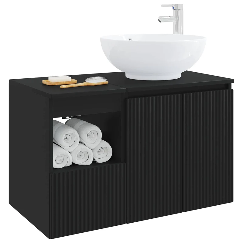 Bathroom Furniture Set 2 pcs Black Engineered Wood