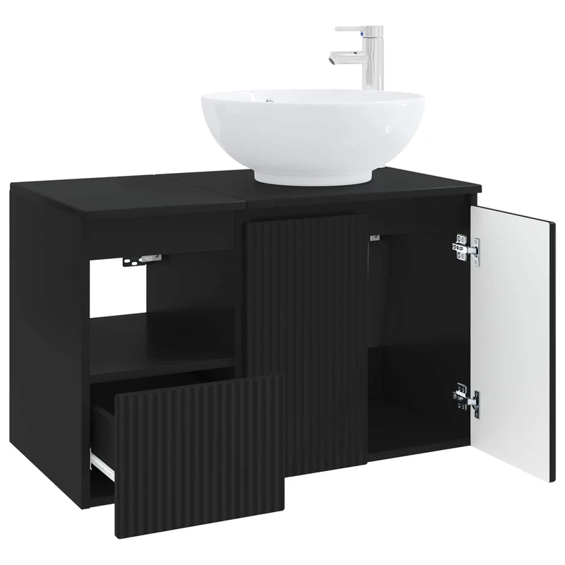 Bathroom Furniture Set 2 pcs Black Engineered Wood