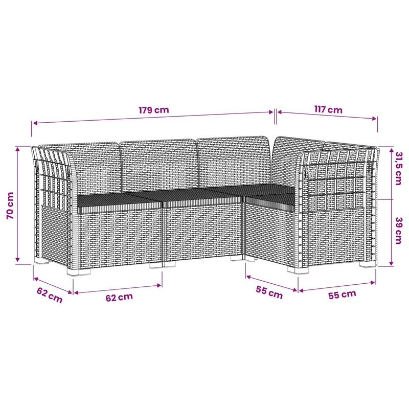 4-Seater Garden Sofa Rattan Look PP White