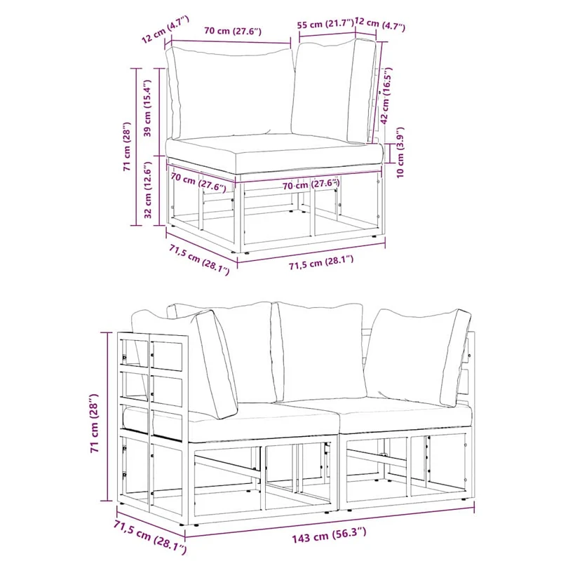 2 pcs Outdoor Furniture Metal Black and Anthracite