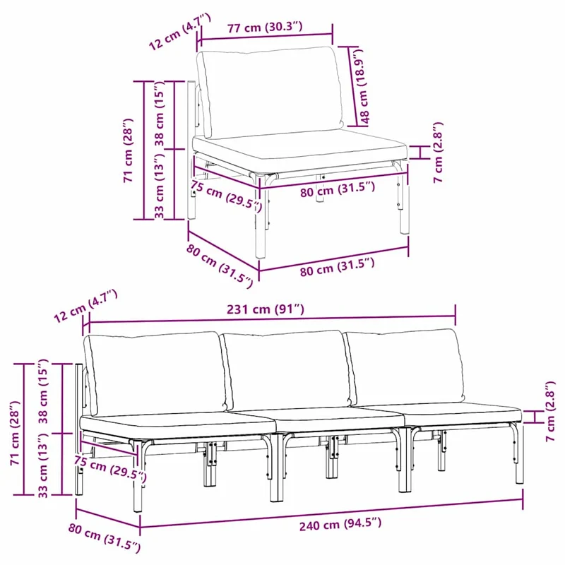 Outdoor Furniture 3 Piece Anthracite 80 x 80 x 71 cm Steel