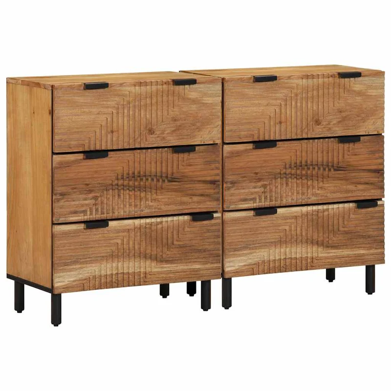Sideboard Set 2 pcs 120 x 33 x 75 cm Solid Acacia Wood Natural