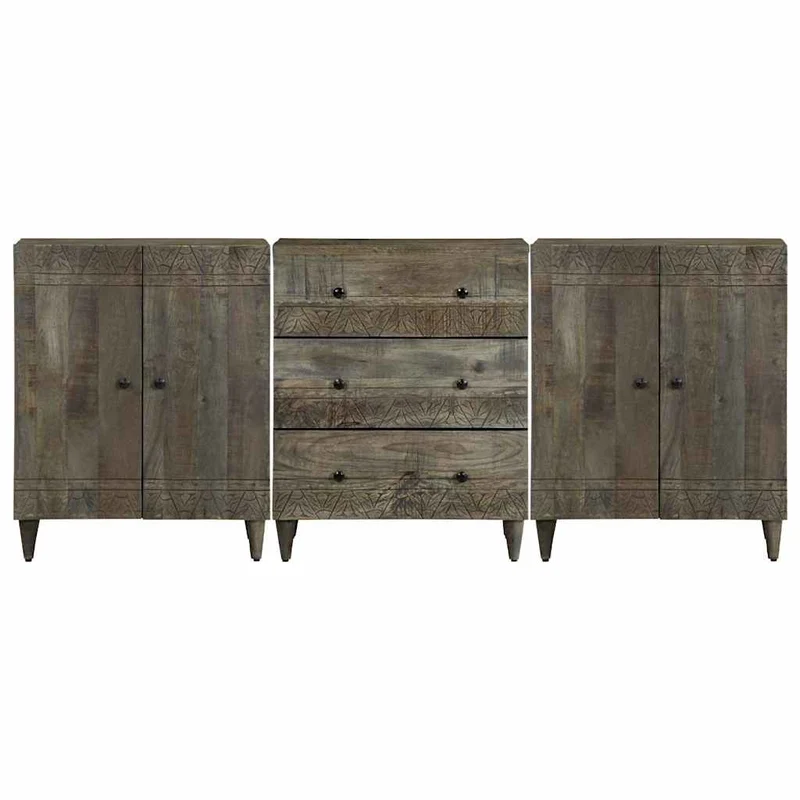 3 Piece Sideboards Light Grey 60x33,5x75 cm Solid Wood Mango