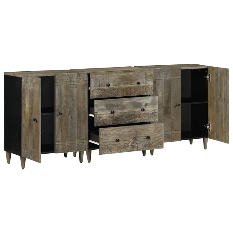 3 Piece Sideboards Light Grey 60x33,5x75 cm Solid Wood Mango