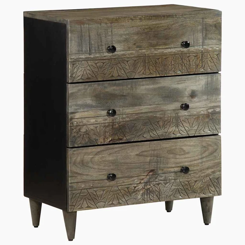 3 Piece Sideboards Light Grey 60x33,5x75 cm Solid Wood Mango