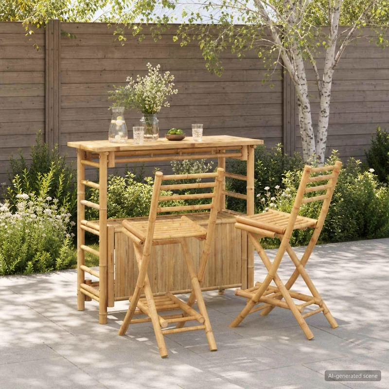 Outdoor Bar Table and Stools 3 pcs 2-Seaters Natural Bamboo