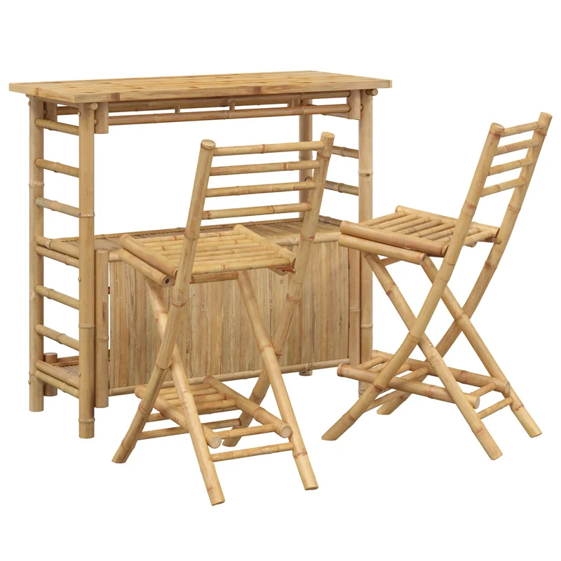 Outdoor Bar Table and Stools 3 pcs 2-Seaters Natural Bamboo