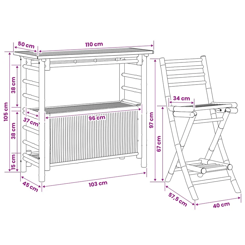 Outdoor Bar Table and Stools 3 pcs 2-Seaters Natural Bamboo