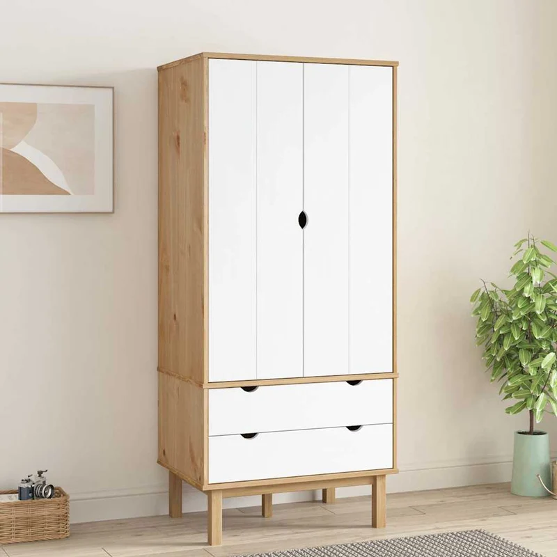Wardrobe "OTTA" Brown and White 76,5x53x172 cm Solid Wood Pine