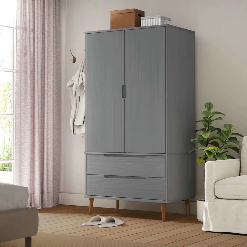 Wardrobe "MOLDE" Grey 90x55x175 cm Solid Wood Pine