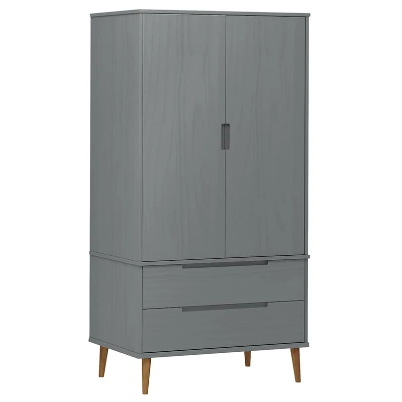 Wardrobe "MOLDE" Grey 90x55x175 cm Solid Wood Pine