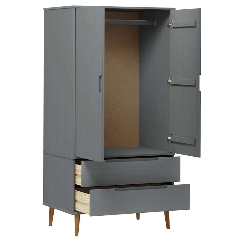 Wardrobe "MOLDE" Grey 90x55x175 cm Solid Wood Pine