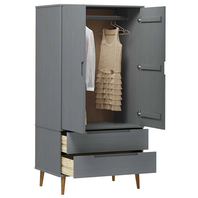 Wardrobe "MOLDE" Grey 90x55x175 cm Solid Wood Pine