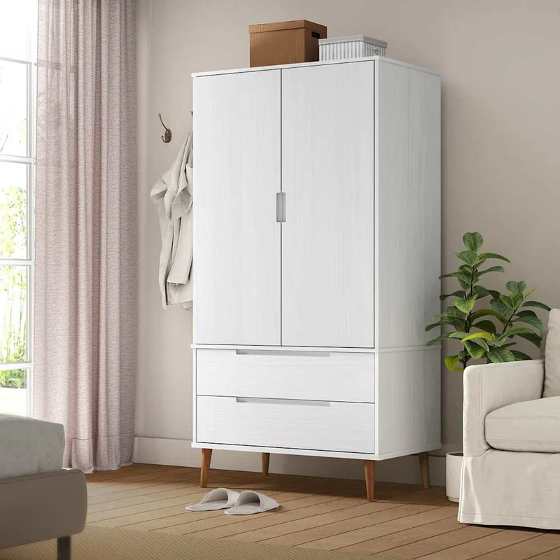 Wardrobe "MOLDE" White 90x55x175 cm Solid Wood Pine