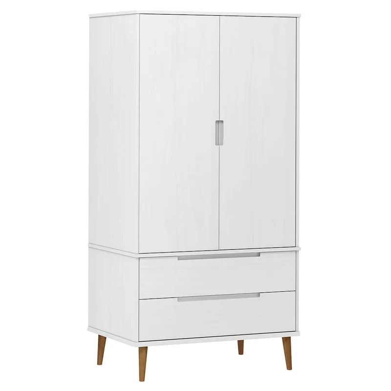 Wardrobe "MOLDE" White 90x55x175 cm Solid Wood Pine