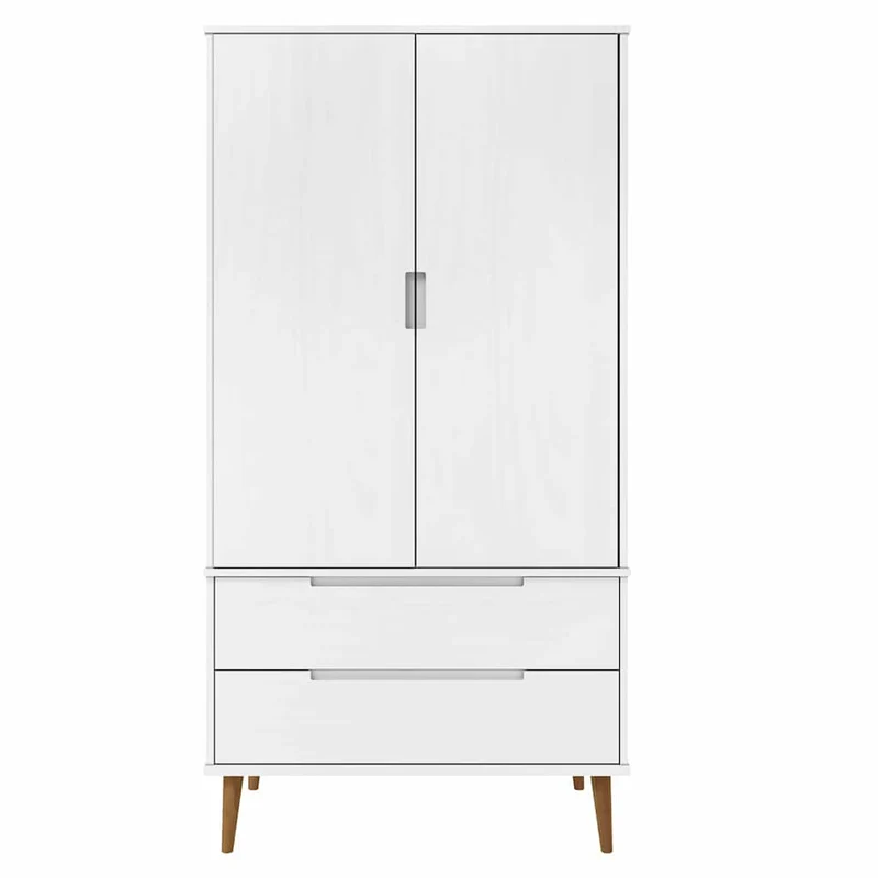 Wardrobe "MOLDE" White 90x55x175 cm Solid Wood Pine