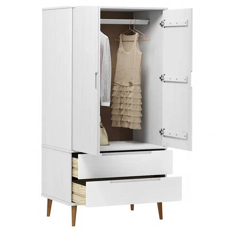 Wardrobe "MOLDE" White 90x55x175 cm Solid Wood Pine