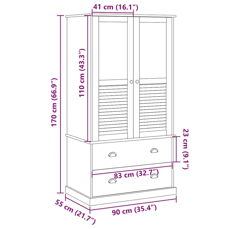 Wardrobe "VIGO" White 90x55x170 cm Solid Wood Pine