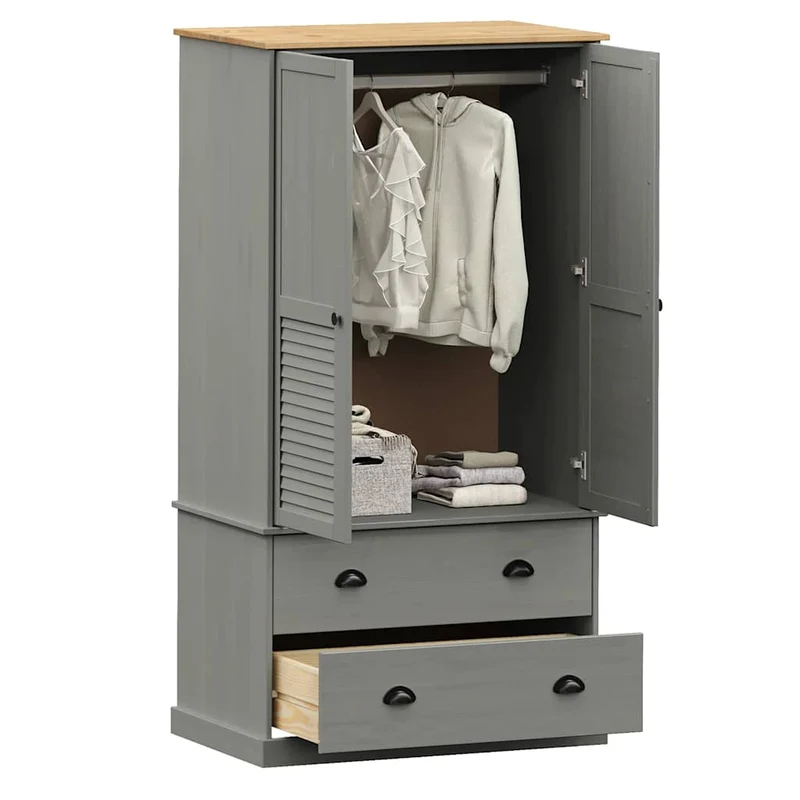 Wardrobe "VIGO" Grey 90x55x170 cm Solid Wood Pine