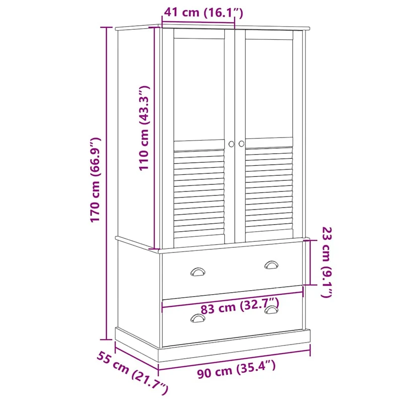 Wardrobe "VIGO" Grey 90x55x170 cm Solid Wood Pine