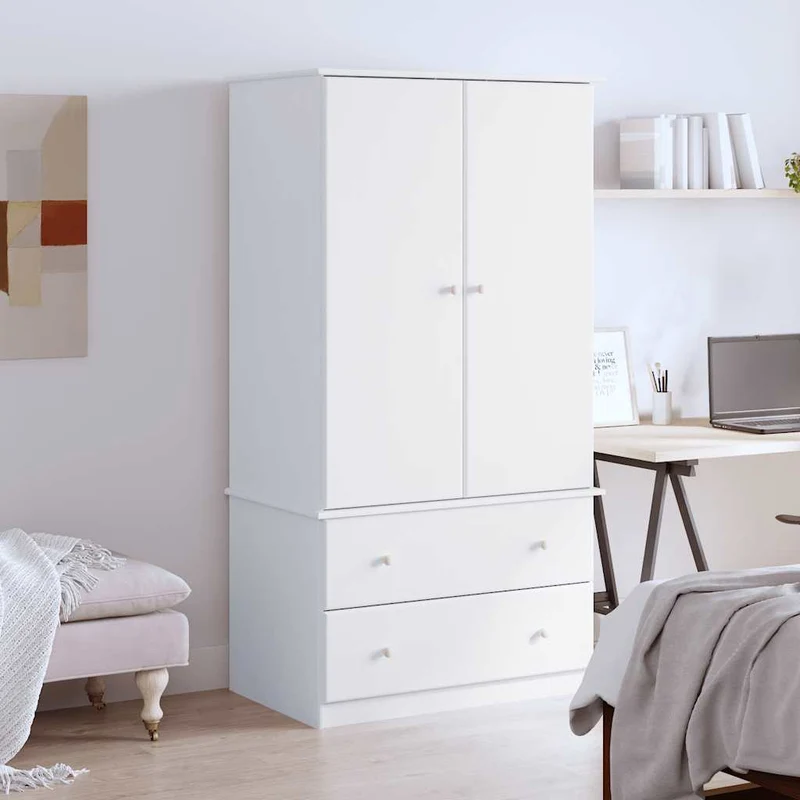 Wardrobe "ALTA" White 90x55x170 cm Solid Wood Pine