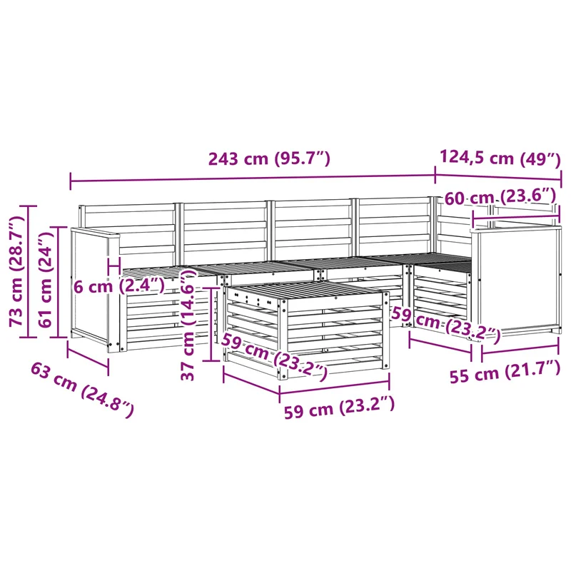 Outdoor Sofa Set 6 pcs Natural Solid Acacia Wood