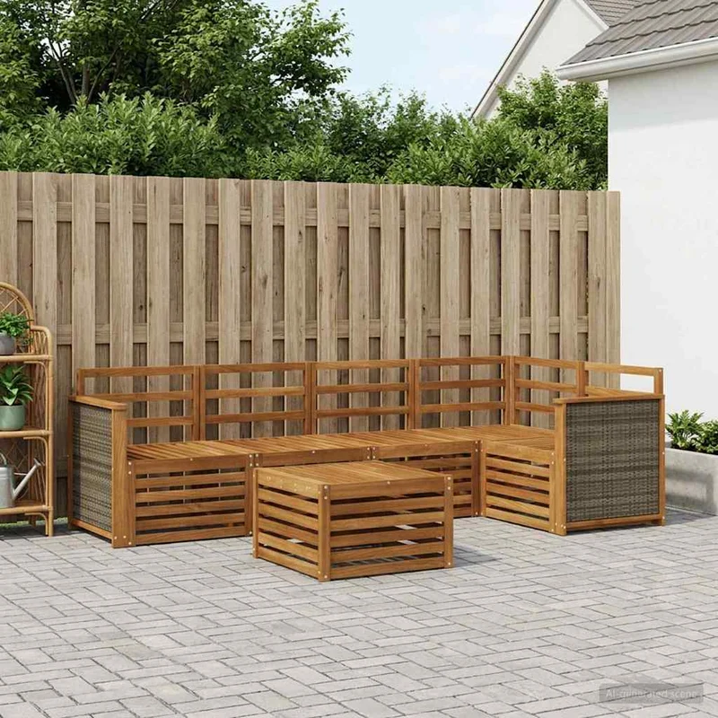 Outdoor Sofa Set 6 pcs Natural Solid Acacia Wood