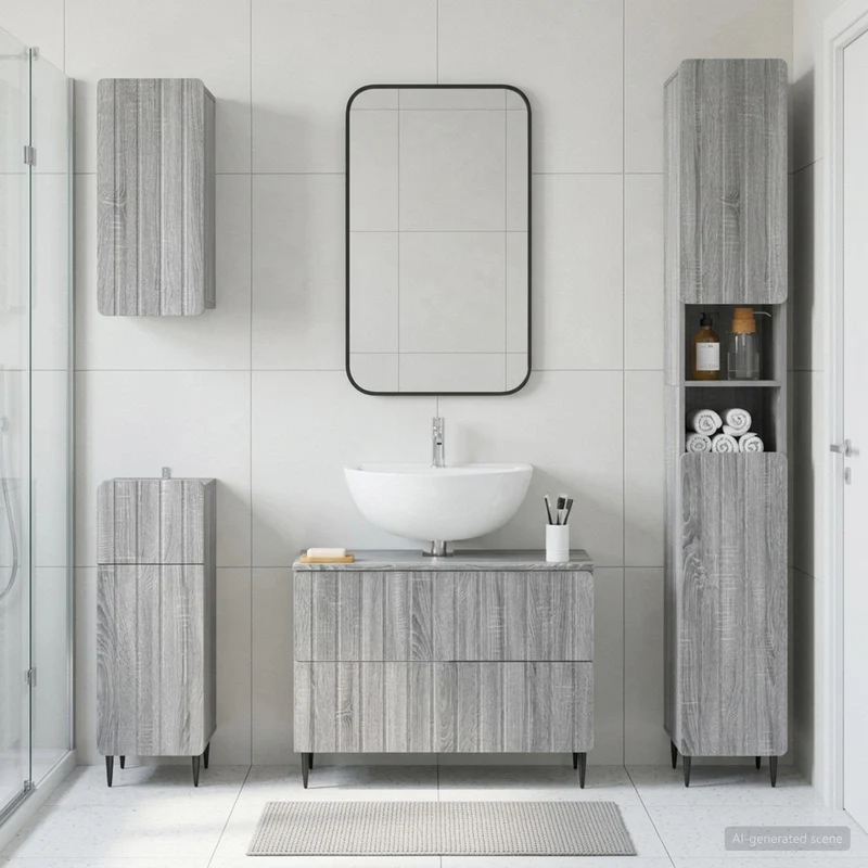 4 Piece Bathroom Cabinet Set ZWOLLE Grey Sonoma Engineered Wood