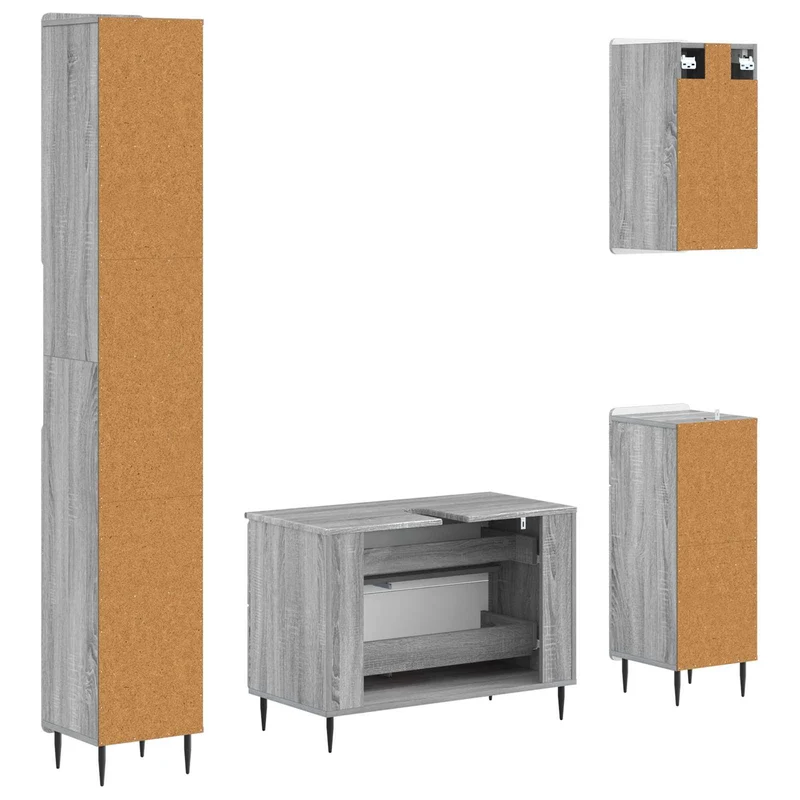 4 Piece Bathroom Cabinet Set ZWOLLE Grey Sonoma Engineered Wood