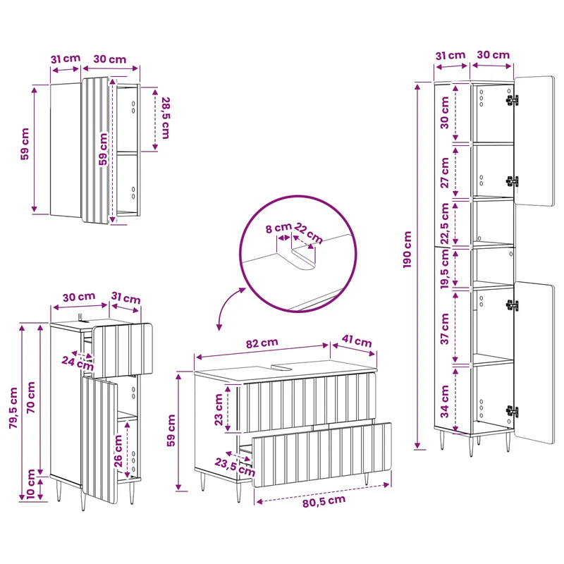 4 Piece Bathroom Cabinet Set ZWOLLE Grey Sonoma Engineered Wood