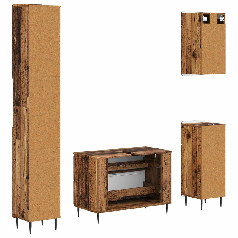 4 Piece Bathroom Cabinet Set ZWOLLE Old Wood Engineered Wood