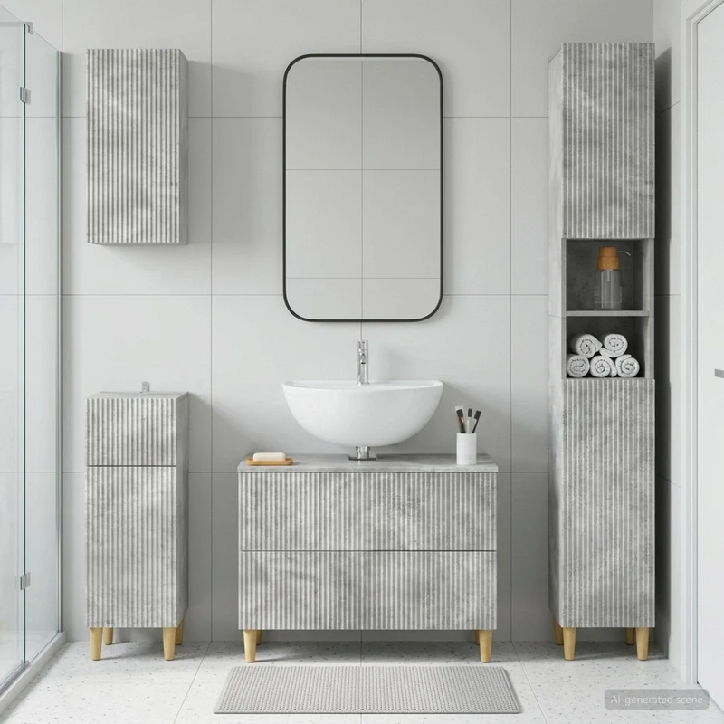4 Piece Bathroom Cabinet Set ARNHEM Concrete Grey