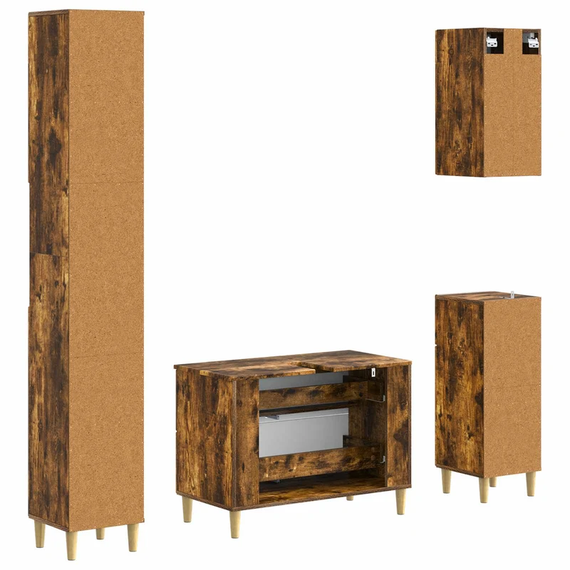 4 Piece Bathroom Cabinet Set ARNHEM Smoked Oak Engineered Wood
