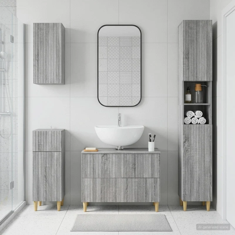 4 Piece Bathroom Cabinet Set ARNHEM Grey Sonoma Engineered Wood