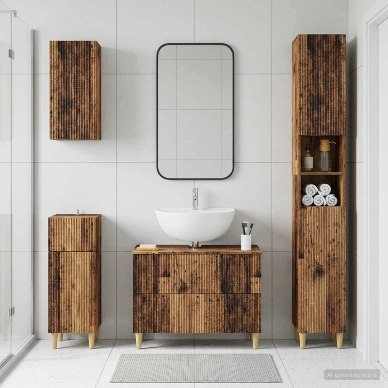 4 Piece Bathroom Cabinet Set ARNHEM Old Wood Engineered Wood
