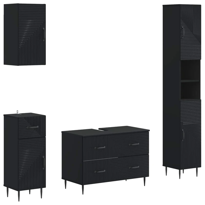 4 Piece Bathroom Cabinet Set HAARLEM Black Engineered Wood